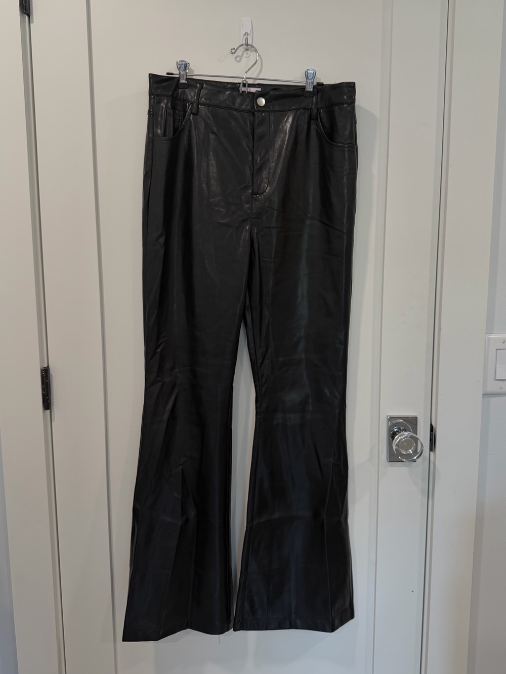 Pink Lily Black Faux Leather Flare Jeans